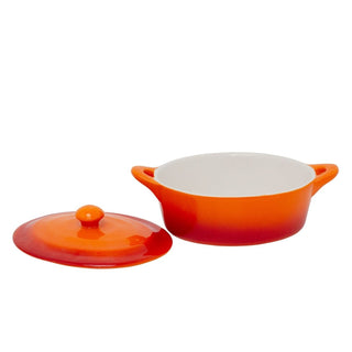 Small Orange Stoneware Casserole Dish with Lid 600ml Oval Ombre Oven Baking Dish
