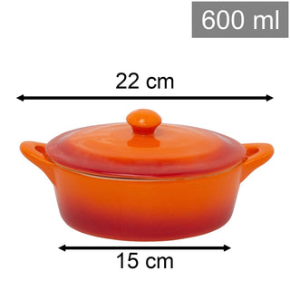 Small Orange Stoneware Casserole Dish with Lid 600ml Oval Ombre Oven Baking Dish