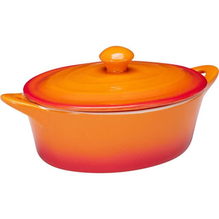 Small Orange Stoneware Casserole Dish with Lid 600ml Oval Ombre Oven Baking Dish