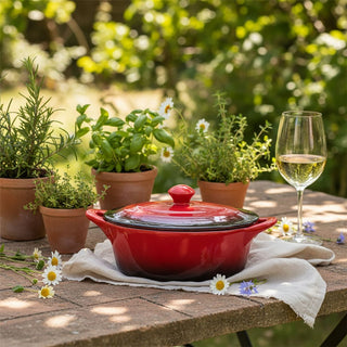Small Red Stoneware Casserole Dish with Lid 600ml Oval Ombre Oven Baking Dish