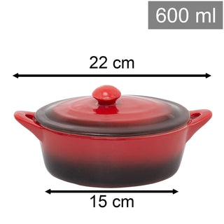Small Red Stoneware Casserole Dish with Lid 600ml Oval Ombre Oven Baking Dish