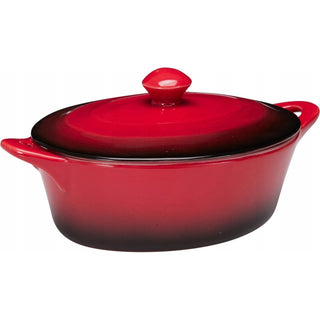 Small Red Stoneware Casserole Dish with Lid 600ml Oval Ombre Oven Baking Dish