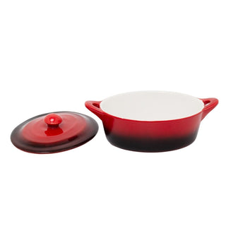 Small Red Stoneware Casserole Dish with Lid 600ml Oval Ombre Oven Baking Dish