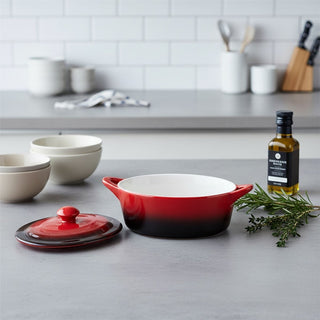 Small Red Stoneware Casserole Dish with Lid 600ml Oval Ombre Oven Baking Dish