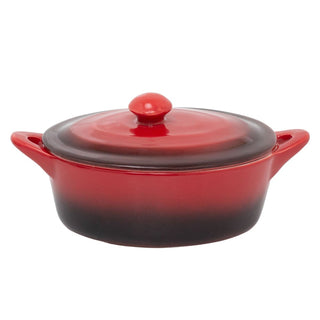 Small Red Stoneware Casserole Dish with Lid 600ml Oval Ombre Oven Baking Dish