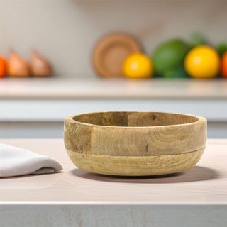 Small Round Mango Wood Fruit Bowl | Handcrafted Rustic Wooden Serving Bowl 20cm