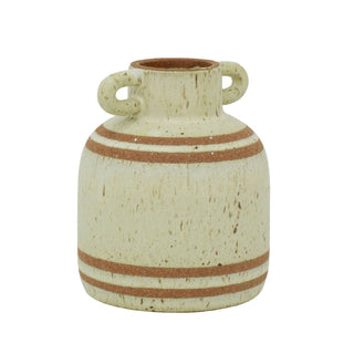 Small Rustic Round Bottle Vase, 15cm Stoneware Urn Flower Vase with Handles