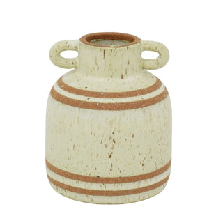 Small Rustic Round Bottle Vase, 15cm Stoneware Urn Flower Vase with Handles