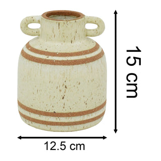 Small Rustic Round Bottle Vase, 15cm Stoneware Urn Flower Vase with Handles