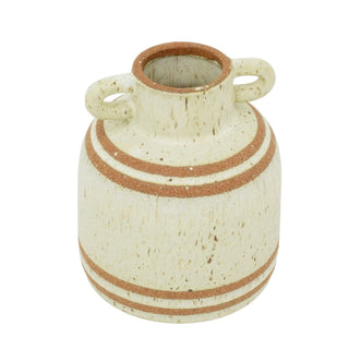 Small Rustic Round Bottle Vase, 15cm Stoneware Urn Flower Vase with Handles