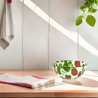 Small Strawberry Field Bowl | Ceramic Serving Bowl with Strawberry Design 12cm