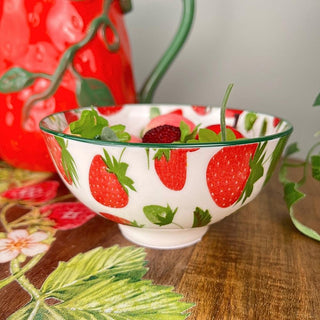 Small Strawberry Field Bowl | Ceramic Serving Bowl with Strawberry Design 12cm