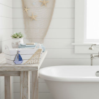 Small White Nautical Wooden Storage Crate, 22cm Decorative Bathroom Storage Box