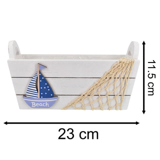Small White Nautical Wooden Storage Crate, 22cm Decorative Bathroom Storage Box