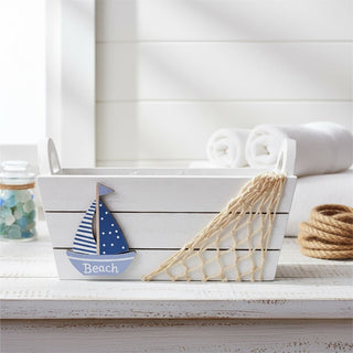 Small White Nautical Wooden Storage Crate, 22cm Decorative Bathroom Storage Box