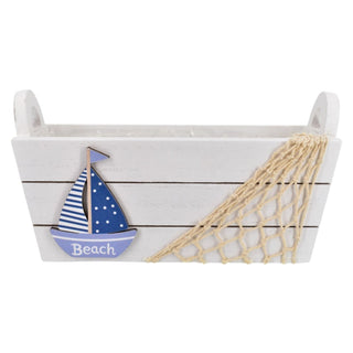 Small White Nautical Wooden Storage Crate, 22cm Decorative Bathroom Storage Box