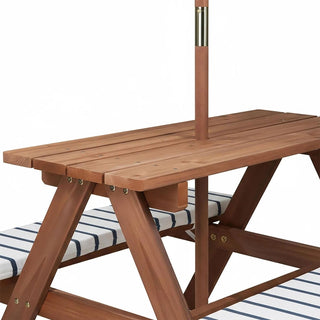 Small Wooden Picnic Table Bench Set with Cushions and Parasol Garden Seating