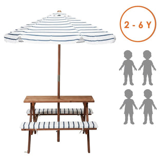 Small Wooden Picnic Table Bench Set with Cushions and Parasol Garden Seating