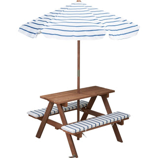 Small Wooden Picnic Table Bench Set with Cushions and Parasol Garden Seating