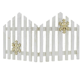Snowflake LED Light Up Christmas Tree Fence | White Wooden Picket Fence Skirt | Festive Xmas Tree Decoration - 76 x 38cm