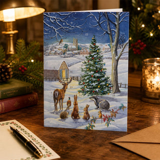 Snowy Landscape Christmas Advent Calendar Greetings Card, A5 with 24 Doors
