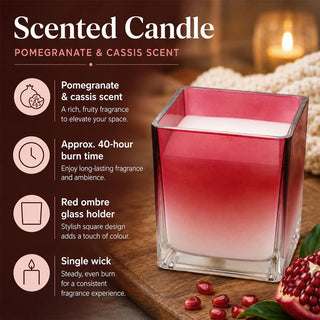 Square Glass Scented Candle, 10cm Pomegranate & Cassis Fragrance Red Ombre Glass