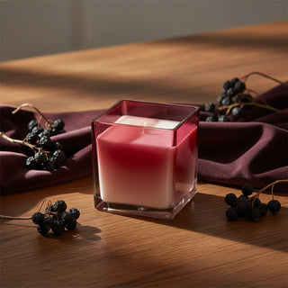 Square Glass Scented Candle, 10cm Pomegranate & Cassis Fragrance Red Ombre Glass