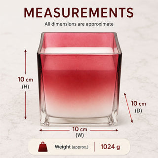 Square Glass Scented Candle, 10cm Pomegranate & Cassis Fragrance Red Ombre Glass