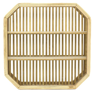 Square Wall Mounted Rattan Floating Shelf Storage Unit | 2 Tier Wooden Floating Shelves | Double Shelf Cube Display Rack Organiser - 45cm