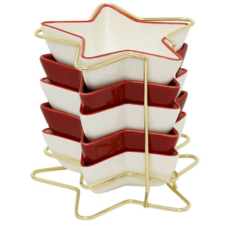 Star-Shaped Set of Snack Bowls, Ceramic Christmas Serving Bowls with Rack