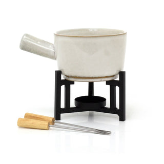 Stoneware Fondue Set | Ceramic Chocolate Tea Light Fondue Pot with 2 Forks