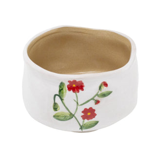Stoneware Red Flower Medium Bowl, 11cm Ceramic Round Serving Dish for Snacks