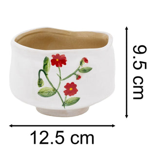 Stoneware Red Flower Medium Bowl, 11cm Ceramic Round Serving Dish for Snacks