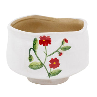 Stoneware Red Flower Medium Bowl, 11cm Ceramic Round Serving Dish for Snacks