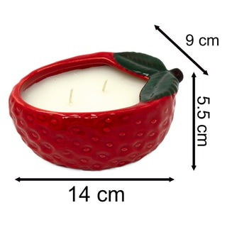 Strawberry Candle in Ceramic Pot | Summer 2 Wick Scented Fruit Candle - 14x9cm