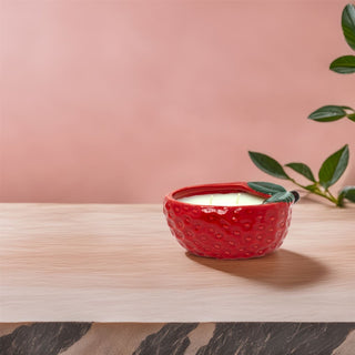 Strawberry Candle in Ceramic Pot | Summer 2 Wick Scented Fruit Candle - 14x9cm