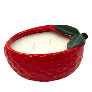 Strawberry Candle in Ceramic Pot | Summer 2 Wick Scented Fruit Candle - 14x9cm