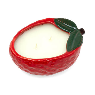 Strawberry Candle in Ceramic Pot | Summer 2 Wick Scented Fruit Candle - 14x9cm