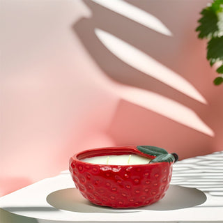 Strawberry Candle in Ceramic Pot | Summer 2 Wick Scented Fruit Candle - 14x9cm