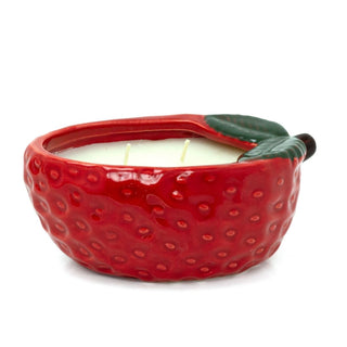 Strawberry Candle in Ceramic Pot | Summer 2 Wick Scented Fruit Candle - 14x9cm