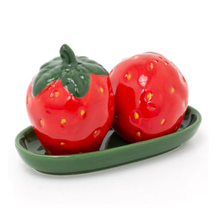 Strawberry Salt & Pepper Shakers | Novelty Fruit Ceramic Cruet Set with Tray