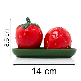 Strawberry Salt & Pepper Shakers | Novelty Fruit Ceramic Cruet Set with Tray