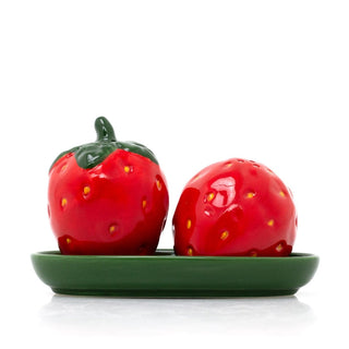 Strawberry Salt & Pepper Shakers | Novelty Fruit Ceramic Cruet Set with Tray