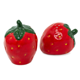 Strawberry Salt & Pepper Shakers | Novelty Fruit Ceramic Cruet Set with Tray