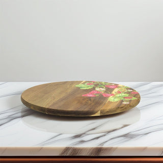 Strawberry Wooden Lazy Susan | Acacia Wood Rotating Serving Platter - 35cm