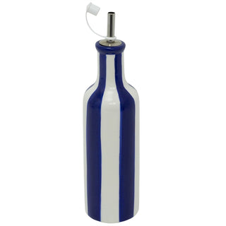 Striped Cruet Bottle, 26cm Ceramic Blue White Oil Pourer, 450ml Refillable Spout