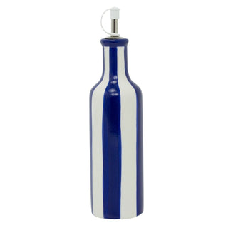 Striped Cruet Bottle, 26cm Ceramic Blue White Oil Pourer, 450ml Refillable Spout