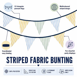 Striped Fabric Bunting 3.2m 12 Flag Pennant Banner Garden Party Decoration