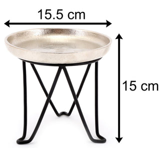 Stylish Silver Metal Candle Holder | Decorative Pillar Candle Display Dish | Tealight Candle Tray On Legs
