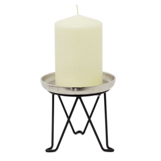 Stylish Silver Metal Candle Holder | Decorative Pillar Candle Display Dish | Tealight Candle Tray On Legs